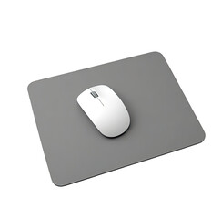White mouse on gray desk mat, office background