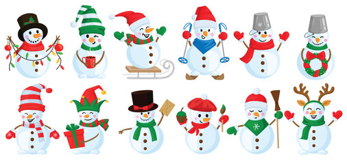 christmas decoration set with snowman