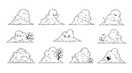 Dynamic cloud shape collection artistic hand drawn elements for design projects silhouette