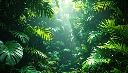 Lush Tropical Rainforest Path Sunlight Green Leaves