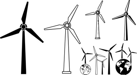 Wind turbine silhouette, Wind turbine , Wind turbine clipart, Wind turbine vector set.