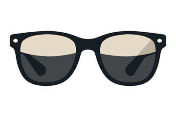 Vector illustration of classic black wayfarer sunglasses with dark gradient lenses isolated on white background for fashion and accessory design concepts