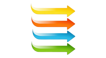 Colorful arrows isolated on transparent background, direction and movement concept