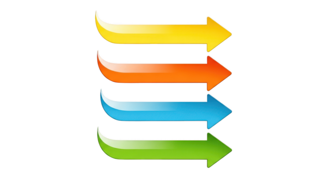 Colorful arrows isolated on transparent background, direction and movement concept