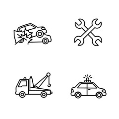 Naklejka premium Collection of Insurance themed icons, including Car Crash, Repair Tools, Tow Truck, Rental Car
