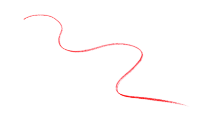 Hand drawn red pencil lines, circles, stripes and squiggly lines on transparent background.