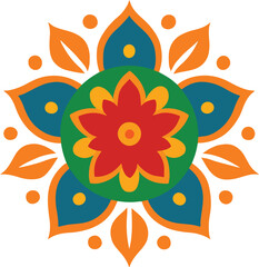 Vibrant Mandala Flower Pattern in Orange, Green, and Blue for Creative, Wellness, and Decor Themes