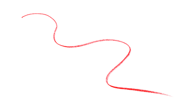 Hand drawn red pencil lines, circles, stripes and squiggly lines on transparent background.