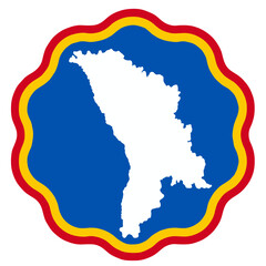 Obraz premium moldova map design on flag colour badge shape icon, moldova's badge sticker with flag colors 