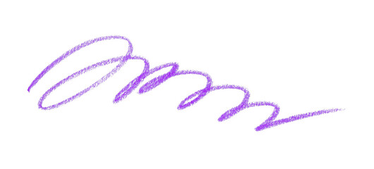 Hand drawn purple pencil lines, circles, stripes and squiggly lines on transparent background.