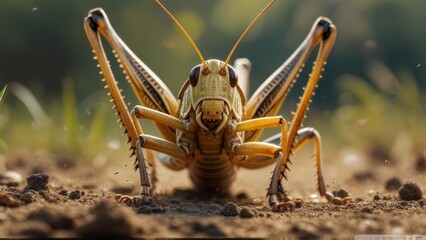 Fototapeta premium Close-up of a grasshopper on the ground