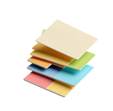 Colorful papers stacked, isometric view, blank, office, design