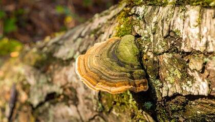 Close-up of a bracket fungus on a tree log