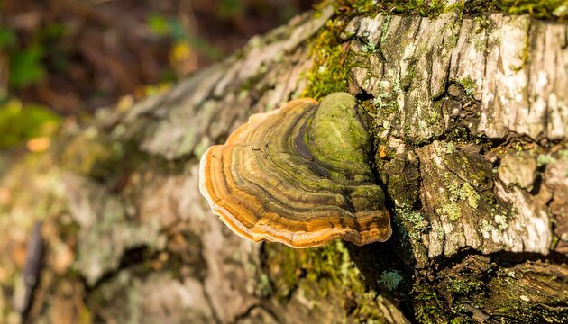 Close-up of a bracket fungus on a tree log