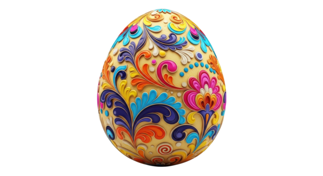 Beautifully decorated easter egg with floral patterns isolated on transparent background