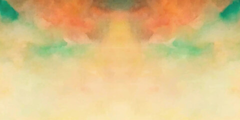 Colorful watercolor background of abstract sunset sky with puffy clouds, grunge watercolor background. Pastel ink colors wet effect hand drawn canvas aquarelle background