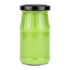 A jar of wasabi on an isolated white background