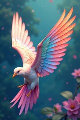 Fototapeta premium Geometric wing designs, pastel shades, graceful perch , animal, white background, fauna