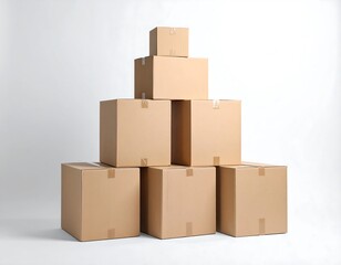 Cardboard boxes stacked in pyramid formation against white background