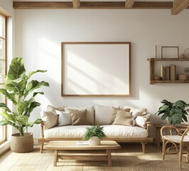 Cozy Living Room with Plants and Minimalist Design Elements