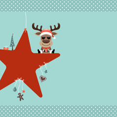 Rentier Sonnenbrille Auf Stern Mit Icons Bordüre Punkte Türkis