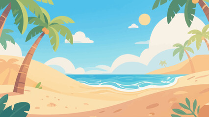 Summer beach background picture, hand-drawn vector illustration, game art scene