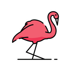 A pink flamingo with black outline stands on one leg