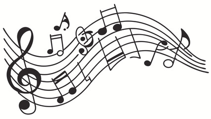 A musical score with a treble clef and various musical notes on a wavy staff is displayed here nicely