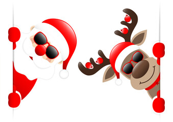 Weihnachtsmann Und Rentier Mit Kugeln Sonnenbrille Banner Innen