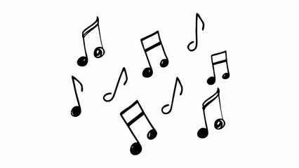 Musical notes scattered on a white background in a simple doodle style illustration for music and creativity