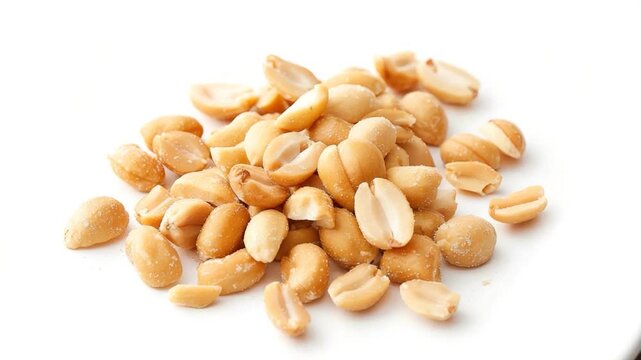 A bunch of peanuts stacked on a clean white surface