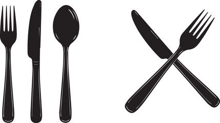 Black Silhouettes of Cutlery and Crossed Utensils silverware