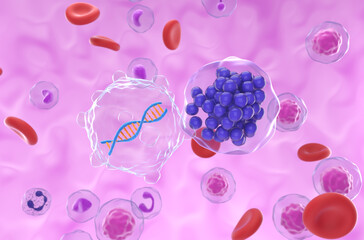 Gene therapy in Diffuse large B-cell lymphoma (DLBCL) - closeup view 3d illustration