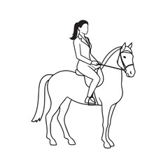Black and white line art of a beautiful woman with perfect body riding horse elegant minimalist illustration