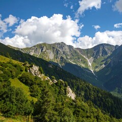 Obraz premium Mountain landscape with lush green slopes