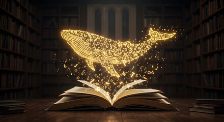 Glowing Animal Illustration Rising from an Open Book Whale3