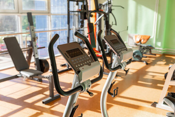 Bicycle exercise machine in beautiful view fitness room