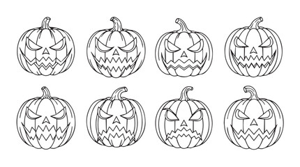Collection of hand drawn jack o lantern faces for halloween celebration silhouette