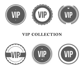 Collection of six vip badge designs isolated on transparent background