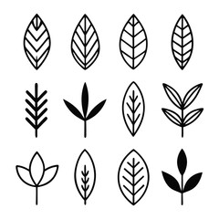 Collection of twelve stylized leaf and branch icons