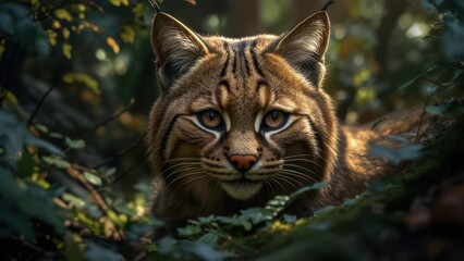 Close-up of a wild cat in its natural habitat