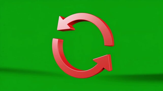 Red Circular Arrow on Green Background Symbol of Refresh, Renewal, Cycle, Update, Repeat, Loop, Process, Rotation, Movement, Turning, Replay, Redo, Redirection, Revision, and Change