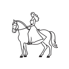 Black and white line art of a beautiful woman with perfect body riding horse elegant minimalist illustration