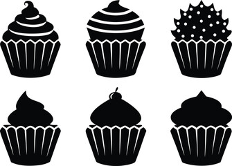 cupcakes icon set silhouette vector