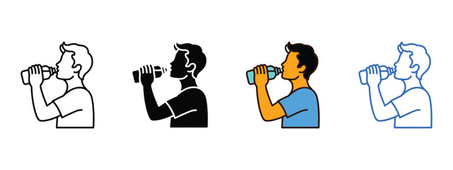 Man hydrating icon vector. Stay Hydrated Set with Dynamic Man Drinking Fresh Water from Bottle symbol. vector illustration.