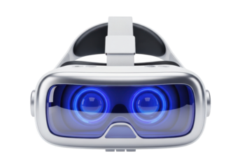 Futuristic silver vr headset isolated on transparent background for virtual reality