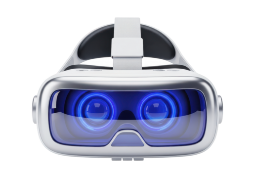 Futuristic silver vr headset isolated on transparent background for virtual reality