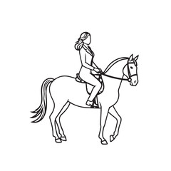 Black and white line art of a beautiful woman with perfect body riding horse elegant minimalist illustration