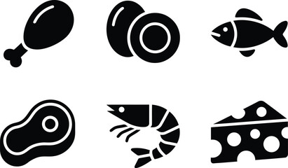 Collection of Healthy Food Icons Variety of Meat Seafood Cheese Eggs