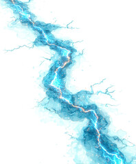 Vibrant blue lightning bolt with swirling energy and sparks isolated on transparent background